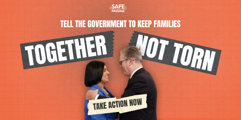Image of the Prime Minister and Home Secretary with a text that says 'Tell the government to keep families Together Not Torn'